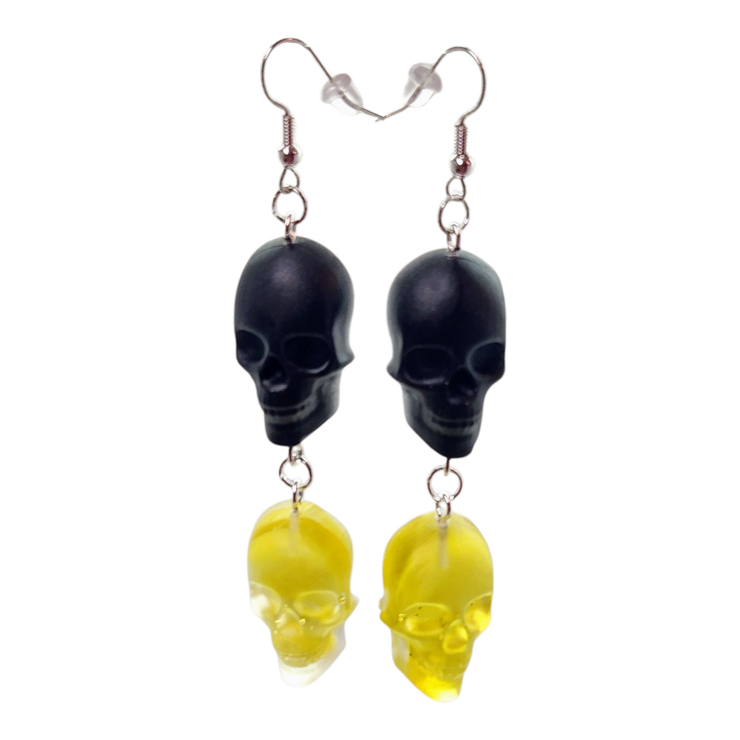 Black and Yellow Dangle Skull Earrings