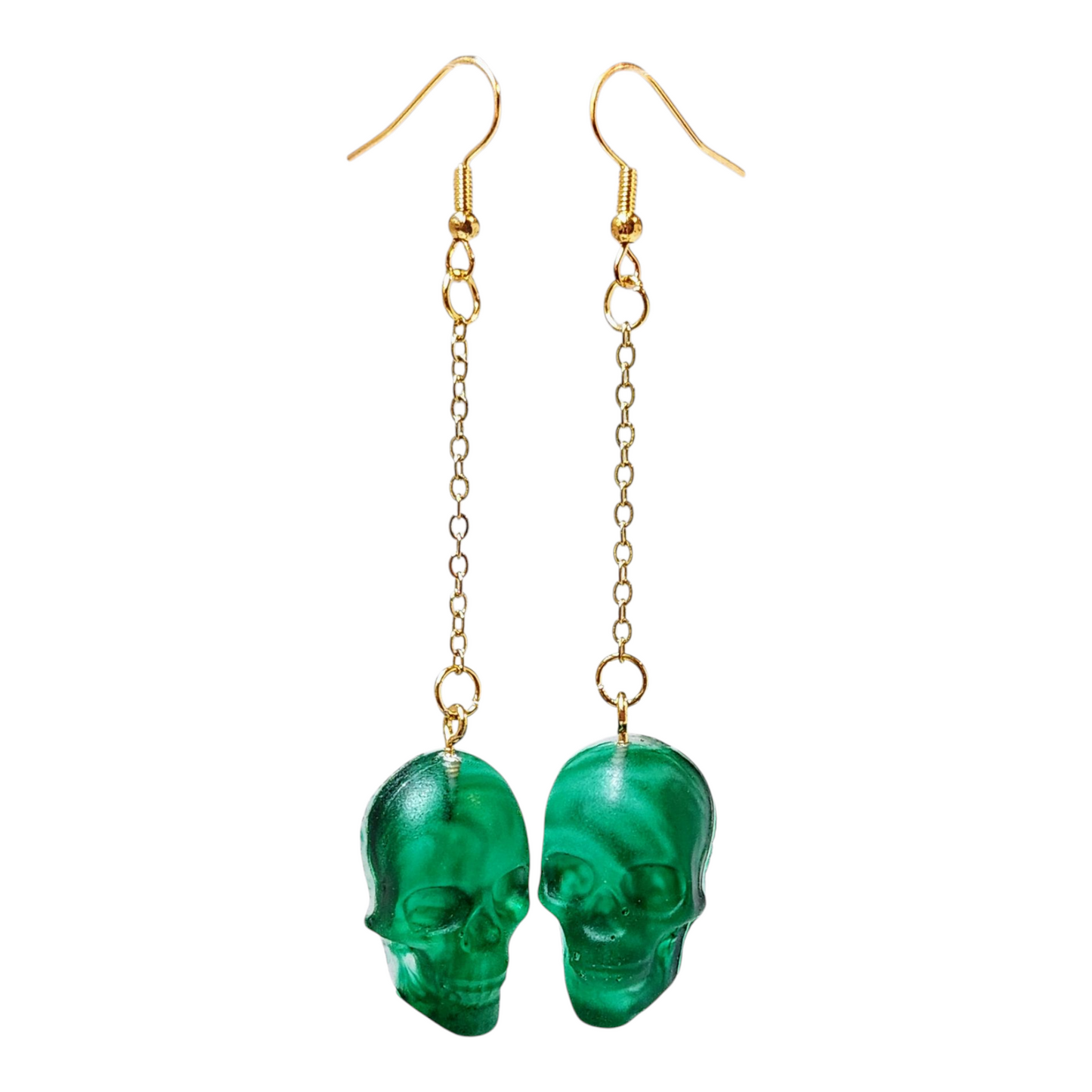 Translucent Green Skull w/ Gold Metal Earrings