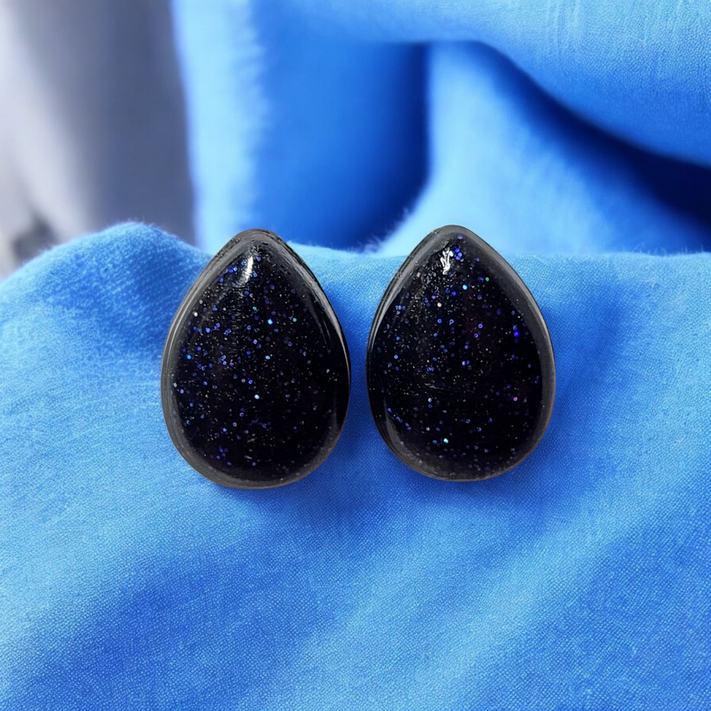Black Holographic Teardrop Studs