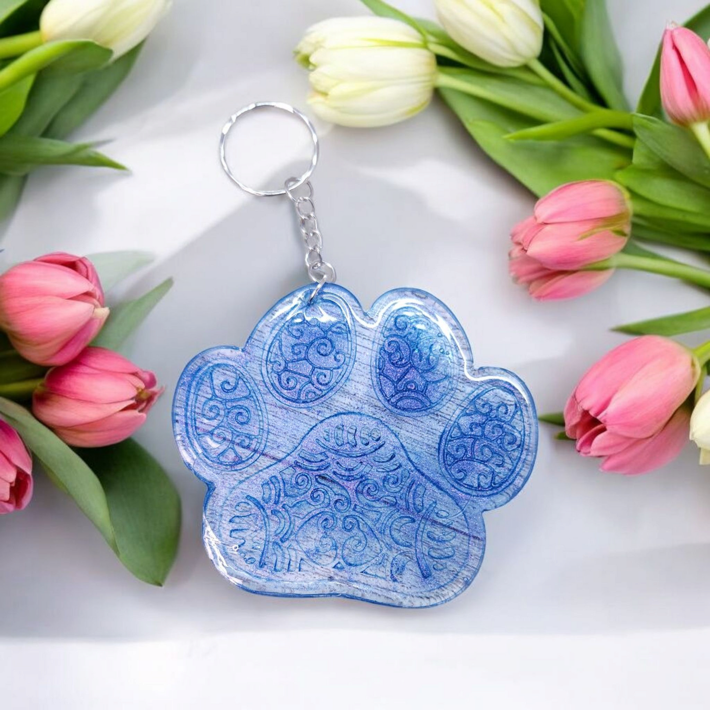 Blue Paw Print Keychain