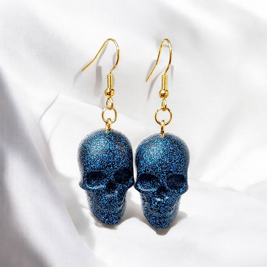 Blue Holographic Skull Earrings