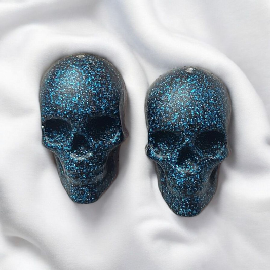 Blue Holographic Stud Skull Earrings