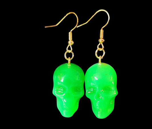 Neon Green Glow-in-the-dark Skull Earrings