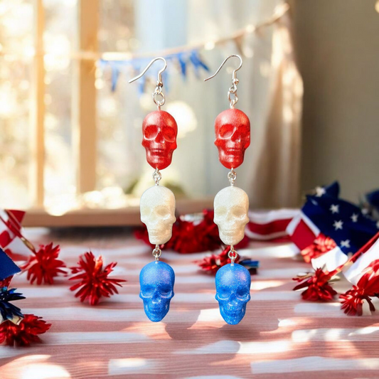 Patriotic Skull Dangling Earrings