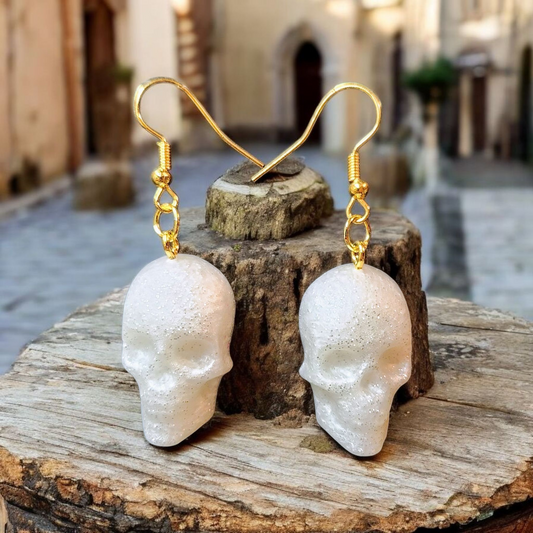Pearlescent White Skull Earrings