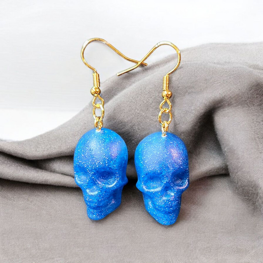 Pearlescent Blue Skull Earrings