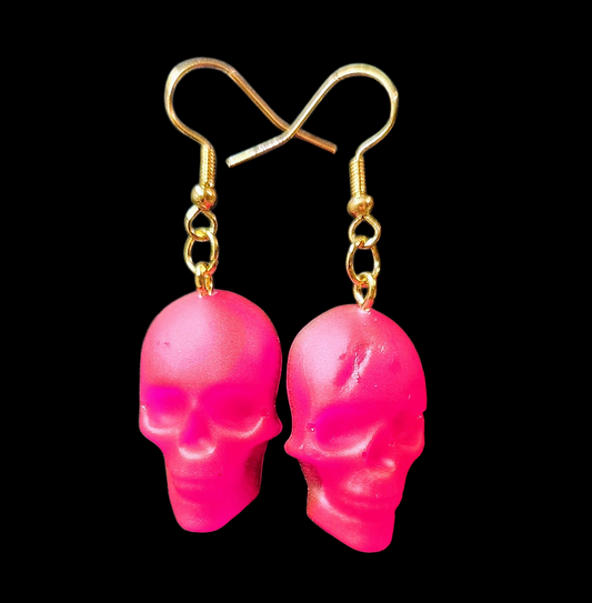 Pink Glow-in-the-dark Skull Earrings