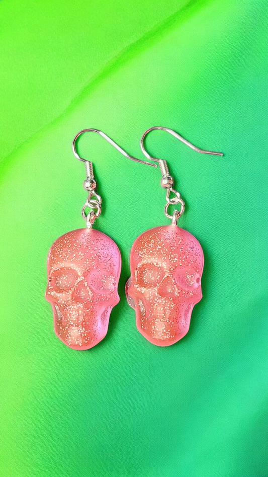 Glow-in-the-dark Pink Skull Earrings